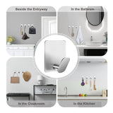 Adhesive Towel Hooks on Wall: Robe Hooks for Hanging Clothes Hats Stick on Bathroom/Kitchen Stainless Steel Silver （4pcs）