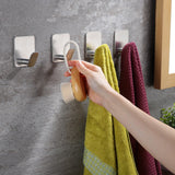 Adhesive Towel Hooks on Wall: Robe Hooks for Hanging Clothes Hats Stick on Bathroom/Kitchen Stainless Steel Silver （4pcs）