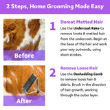 2 in 1 Dematting Undercoat Rake for Dogs & Cats, Deshedding Comb for Home Grooming, Efficiently Remove Loose Hair
