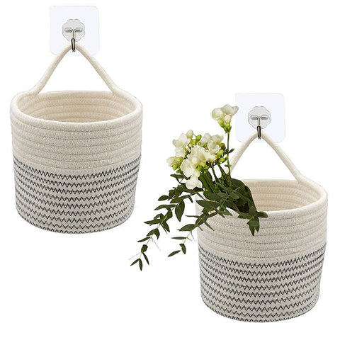 2 Pack Small Hanging Basket,wall hanging baskets with hooks,small hanging storage basket with handle for Porch Living Room Bedroom In Australia - Darrahopens