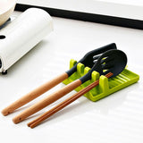 Non-slip Drip Pad Multiple Utensils Heat-Resistant Kitchen Fork Spoon Holders Silicone Cooking Utensil Rest (Green AND white)