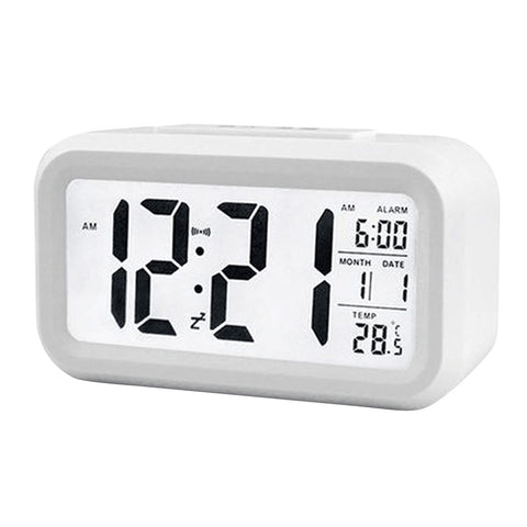 Upgraded Digital Alarm Clock, Display with Temperature Larger Lound Light Control Portable Snooze Calendar Brightness(White)