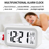 Upgraded Digital Alarm Clock, Display with Temperature Larger Lound Light Control Portable Snooze Calendar Brightness(White)