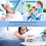 Upgraded Digital Alarm Clock, Display with Temperature Larger Lound Light Control Portable Snooze Calendar Brightness(White)