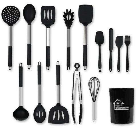 Silicone Cooking Utensils Set, 15 Pcs Heat Resistant Kitchen Utensils with Stainless Steel Handle, Slotted  Soup Ladle In Australia - Darrahopens