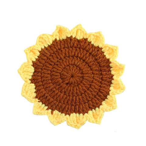 Handmade Crochet Coasters Cute Drink Coaster Set for Coffee Table Tabletop Protection Home Decor-Sunflower-2 PCS In Australia - Darrahopens