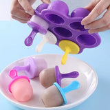 Seven-hole Silicone Food Supplement Box Sealed Crisper Silicone Popsicle Ice Grid Molded Ice Box Ice Cream Mold (2pcs）