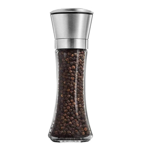 Salt and Pepper Grinder Tall Size - Black Pepper,Herb Shakers Mill Refillable Manual - Stainless Steel Lid - Adjustable Coarseness