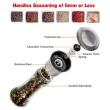 Salt and Pepper Grinder Tall Size - Black Pepper,Herb Shakers Mill Refillable Manual - Stainless Steel Lid - Adjustable Coarseness