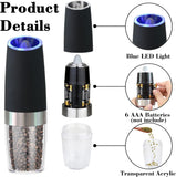 Gravity Electric Salt and Pepper Grinder, Automatic Pepper Grinder, Battery Powered LED Light with Adjustable Thickness-Black