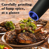 Gravity Electric Salt and Pepper Grinder, Automatic Pepper Grinder, Battery Powered LED Light with Adjustable Thickness-Black
