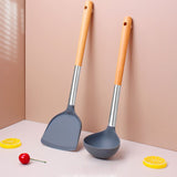 Silicone Shovel Non-Stick Pan Spatula Cooking Shovel with Long Wood Handle, Heat-resistant Turner Kitchen Utensils - （2pcs） In Australia - Darrahopens