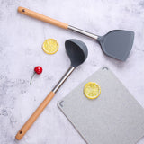 Silicone Shovel Non-Stick Pan Spatula Cooking Shovel with Long Wood Handle, Heat-resistant Turner Kitchen Utensils - （2pcs） In Australia - Darrahopens