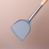 Silicone Shovel Non-Stick Pan Spatula Cooking Shovel with Long Wood Handle, Heat-resistant Turner Kitchen Utensils - （2pcs）