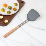 Silicone Shovel Non-Stick Pan Spatula Cooking Shovel with Long Wood Handle, Heat-resistant Turner Kitchen Utensils - （2pcs）