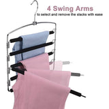 Multi Pants Trousers Hangers Smart Closet Saver Pack of 4 – Heavy-Duty Chrome Steel 360° Swivel Hook, Space Saving Multiple Trouser Slack Pant Hanger 5 Tier for Wardrobe Organization