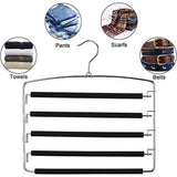 Multi Pants Trousers Hangers Smart Closet Saver Pack of 4 – Heavy-Duty Chrome Steel 360° Swivel Hook, Space Saving Multiple Trouser Slack Pant Hanger 5 Tier for Wardrobe Organization