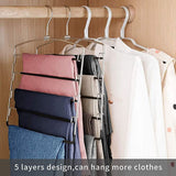 Multi Pants Trousers Hangers Smart Closet Saver Pack of 4 – Heavy-Duty Chrome Steel 360° Swivel Hook, Space Saving Multiple Trouser Slack Pant Hanger 5 Tier for Wardrobe Organization