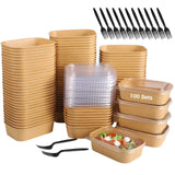 100PCS Disposable Meal Prep Containers, 17oz Thick Kraft Paper Lunch Boxes with Forks & Clear Lids, 500ml Leakproof Lidded Food Containers for Takeout Catering Picnic In Australia - Darrahopens