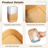 100PCS Disposable Meal Prep Containers, 17oz Thick Kraft Paper Lunch Boxes with Forks & Clear Lids, 500ml Leakproof Lidded Food Containers for Takeout Catering Picnic