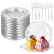 200PCS Clear Plastic Plates, 9" Disposable Dessert Plates with 200PCS Forks, Round Appetizer Plates, Plastic Dinner Plates for Party, Wedding