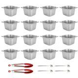16PCS Stainless Steel Hotel Pans, 1/6 Size 4" Deep Commercial Buffet Steam Table Food Containers with 2 Serving Tongs & 4 Spoons, Metal Catering Trays for Home, Restaurant, Hotel, Party Food Prep