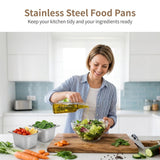16PCS Stainless Steel Hotel Pans, 1/6 Size 4" Deep Commercial Buffet Steam Table Food Containers with 2 Serving Tongs & 4 Spoons, Metal Catering Trays for Home, Restaurant, Hotel, Party Food Prep