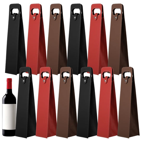 12PCS PU Leather Wine Present Bags, Reusable Single Bottle Wine Tote Carrier with Handle and Button Closure, Champagne Bottle Protective Bags for Wedding Birthday Party Christmas In Australia - Darrahopens