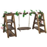 Wooden Multi-Tiered Dessert Stand with Swing and Flower Vine, A-Frame Foldable Wood Cake Serving Rack, 32" x 7.9" x 15.7" x 13.8" for Parties, Weddings, Buffets, Easy Assembly