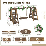 Wooden Multi-Tiered Dessert Stand with Swing and Flower Vine, A-Frame Foldable Wood Cake Serving Rack, 32" x 7.9" x 15.7" x 13.8" for Parties, Weddings, Buffets, Easy Assembly