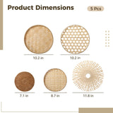 5PCS Wall Basket Decor Set, Handwoven Wood Boho Wall Decor, Natural Wall Decor for Home, Living Room, Bedroom, Hallway Decoration, 7.1-11.8 in Diameter