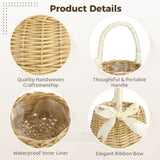 2PCS Wicker Flower Baskets, Handwoven Rustic Storage Containers with Portable Handle & Ribbon Accent, Waterproof Liner, 5.1" x 7.5", for Home Decor, Weddings, Floral Arrangements, Picnics