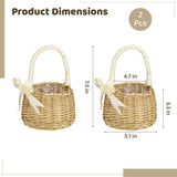 2PCS Wicker Flower Baskets, Handwoven Rustic Storage Containers with Portable Handle & Ribbon Accent, Waterproof Liner, 5.1" x 7.5", for Home Decor, Weddings, Floral Arrangements, Picnics