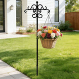 61in Heavy Duty Shepherd Hook, Black Iron Garden Stake with Ornate Scrollwork for Hanging Plants Lanterns Bird Feeders Outdoor Yard Decor