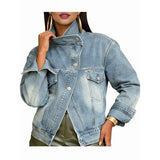 Women'S Classic Denim Jacket - Single Breasted, Full Sleeve, Patchwork Design for All Seasons Light Blue L