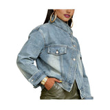 Women'S Classic Denim Jacket - Single Breasted, Full Sleeve, Patchwork Design for All Seasons Light Blue L