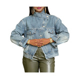 Women'S Classic Denim Jacket - Single Breasted, Full Sleeve, Patchwork Design for All Seasons Light Blue L