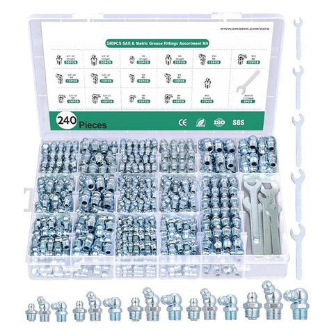 240PCS Grease Fittings Assortment,SAE & Metric Zerk Grease Fittings Straight 45 90 Degree with Wrench Kit(7-11mm) In Australia - Darrahopens