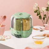 Rotating Grain Dispenser Storage Container, 27x26 cm/10.6x10.2 in, 6 Compartments, Dry Food Organizer for Kitchen