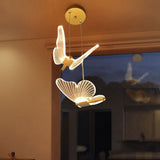 2X Butterfly LED Pendant Lights Nordic Golden Bedside Chandelier Lighting for Living Room Bedroom Bedside Lamp B