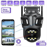 Three-Screen 8MP Wireless WiFi HD Network Camera Outdoor Full Color Mobile Phone Remote 360 Panoramic View In Australia - Darrahopens