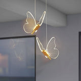 2X Butterfly LED Pendant Lights Nordic Golden Bedside Chandelier Lighting for Living Room Bedroom Bedside Lamp B