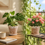 Scalloped Wavy Rim Planter Pot, Vintage Terracotta Flower Pot with Drainage Saucer, Perfect for Indoor and Outdoor Plants, Ideal for Plant Lovers and Garden Enthusiasts, Brown