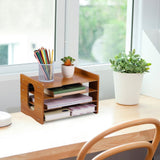 1Set File Organizer Wood Desk Modern Design for Office Home Workspace 35.4x9.8x8.7in