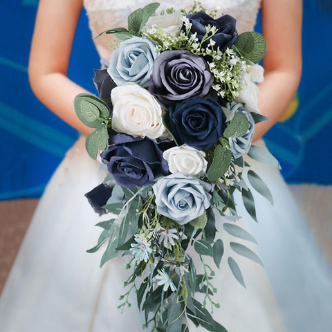 Artificial flowers under $50,Elegant Wedding Bouquets For Bride Rose Flower Floral Handmade Holding Bouquet For Wedding Anniversary Celebrations Photo Props Blue In Australia - Darrahopens