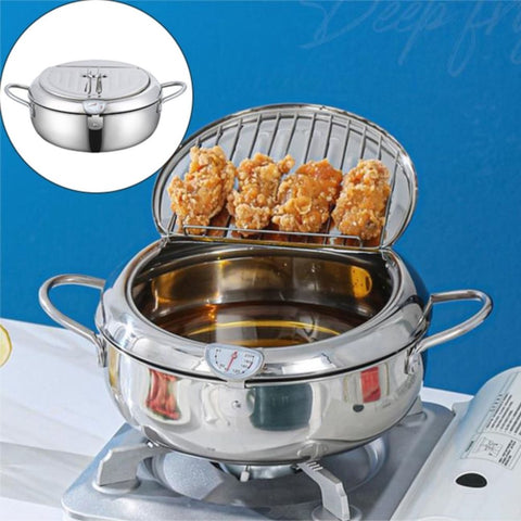 Non-Stick Frying Pan,Japanese Deep Fryer Pot 2024 New Stainless Deep Fryer Japanese Deep Fryer With Temperature Gauge Deep Frying Pan With Lid Basket For Kitchen French Fries Chicken