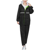 Striped Reflective Rain Suits for Women - Waterproof Hooded Jacket & Pants Set, Safety Outdoor Work Raincoat, Lightweight & Durable, Green