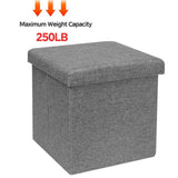 Folding Storage Ottoman Cube, Linen Small Foot Seat, Organizers for Living Room, Bedroom, Home Office, Dorm Storage Footrest Grey