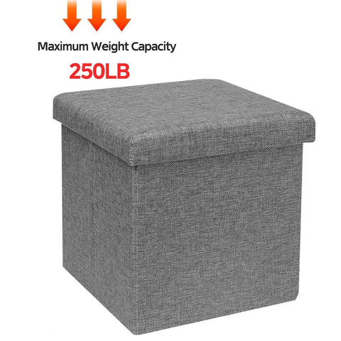 Folding Storage Ottoman Cube, Linen Small Foot Seat, Organizers for Living Room, Bedroom, Home Office, Dorm Storage Footrest Grey