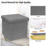 Folding Storage Ottoman Cube, Linen Small Foot Seat, Organizers for Living Room, Bedroom, Home Office, Dorm Storage Footrest Grey